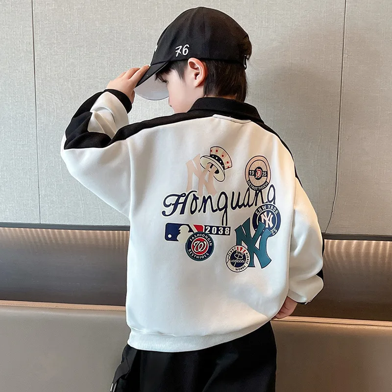 

Korean Spring Autumn Children Boy Sport Shirt Teenager Boy Letter Printed Half Zip Long Sleeve Tops Junior Boy Pullover 4-12Yrs