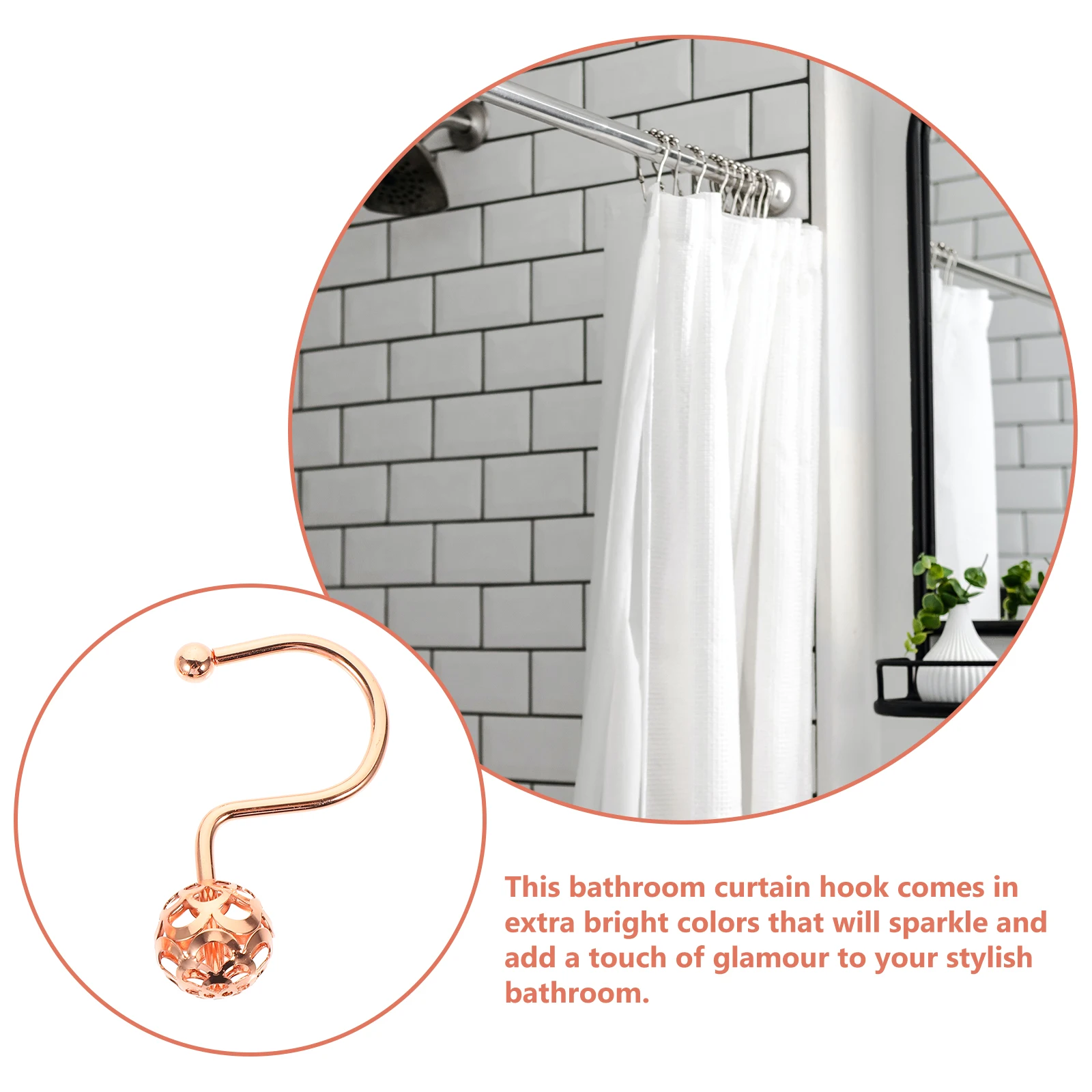 

12 Pcs Shower Curtain Hooks Rose Gold Bath Rod Hangers Metal Semicircle Rings Bathroom Accessories