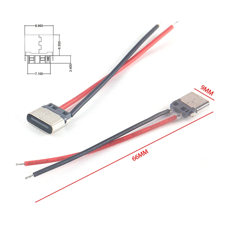 5 uds USB tipo C 2P Cable de soldadura Cable conector hembra 2 pines tipo C conector hembra 3A USB-C puerto de carga de teléfono móvil