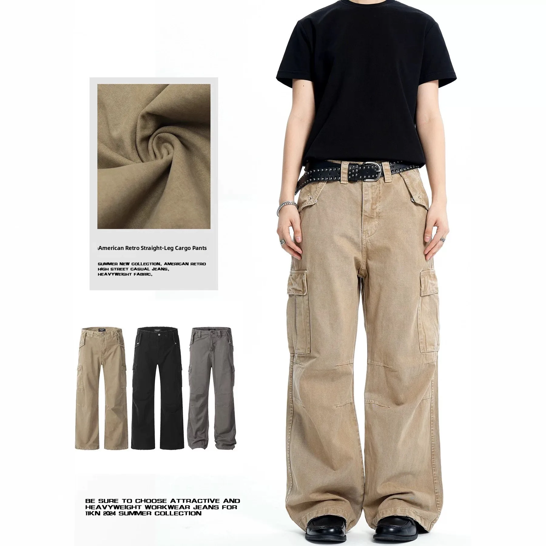 

American Sle Loose Wide Leg Workwear Pants Men Women Vintage Waed Slimming Straight Casual Long Trousers High Waist Cotton