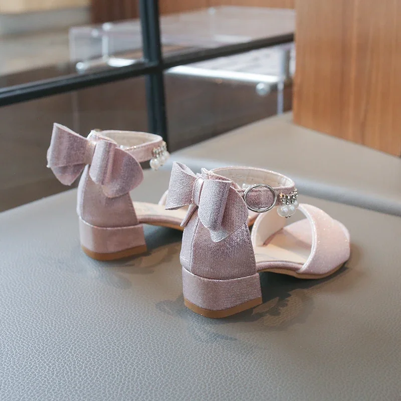 Children's Fashionable Open-Toe Sandals Rhinestone Bow Performance Shoes for Girls Ages 3–18 High-heeled Shoes for Kids Sandals
