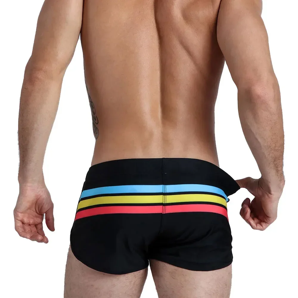 Mens Swimsuit Swim Trunks Strip Swimwear Surf Beach Shorts Quick Dry Brief Boxer Bathing Suits Beachwear Boardshort Underwear