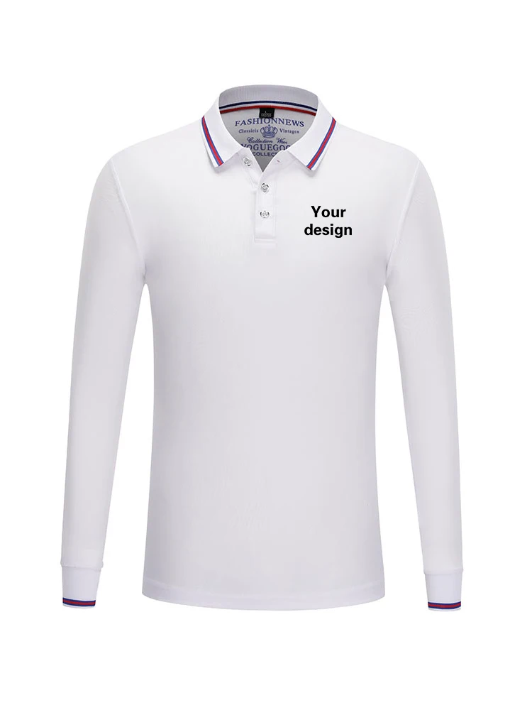 Lente Herfst 230g Katoenen poloshirt met lange mouwen Print Logo Geborduurde naam Heren Dames Design Custom Company Group Top - afbeelding 2