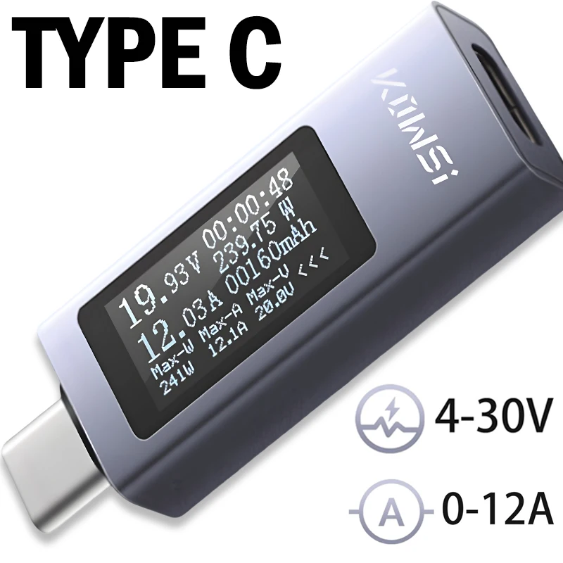 USB C Tester Power Meter Type C Voltage Current Tester Power Bank Capacity Ammeter Voltmeter USB Type-C Cable Charger Detector