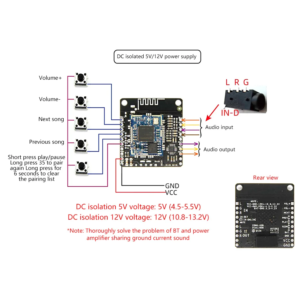 DC 12V/5V QCC3031 APTX/ATPXHD Lossless Music 5.1 Receiver Board Amplifier Module for Audio Car Amplifier Speaker