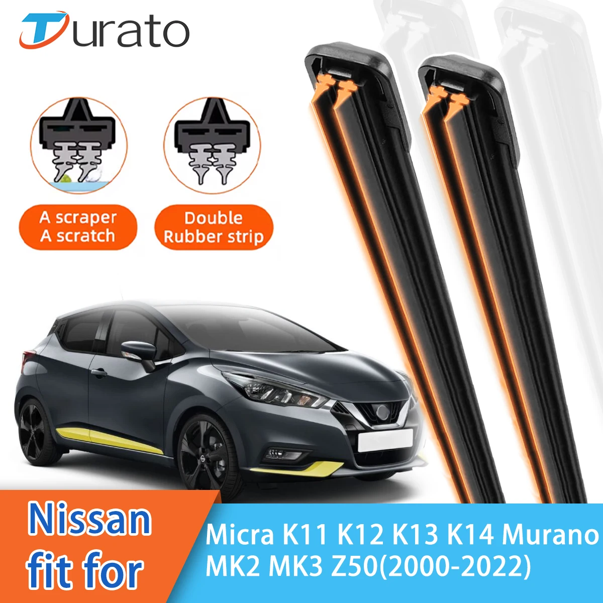 For Nissan Micra K11 K12 K13 K14 MK3 Murano MK2 Z50 Front Windscreen Wipers Double Rubber Car Wiper Blades Car Accessories