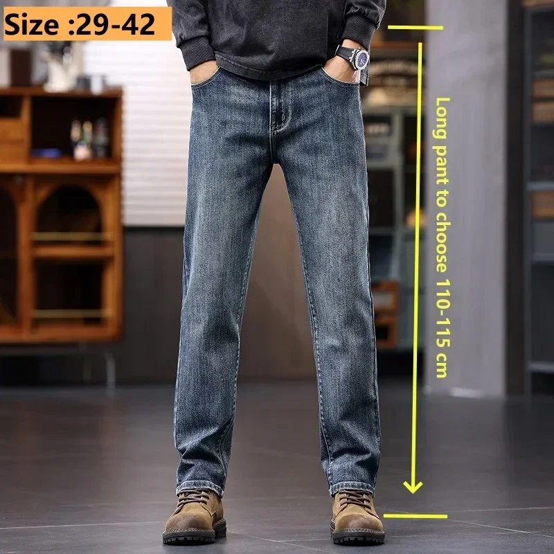 Jeans Tall Men 110CM 115CM Superlong  Plus Size 40 42 Straight Classic Young Boys Pants Extra Long Elastic Male Denim Trousers