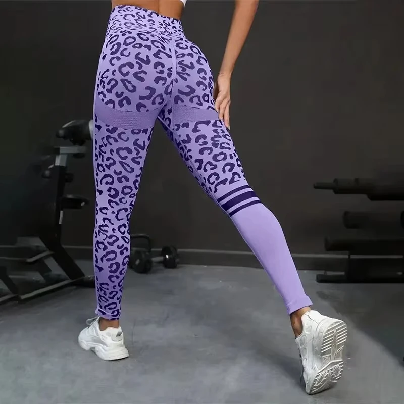 Pantalones de yoga de 9 minutos, medias elásticas de cintura alta con estampado de leopardo, pantalones de fitness de secado rápido sin costuras