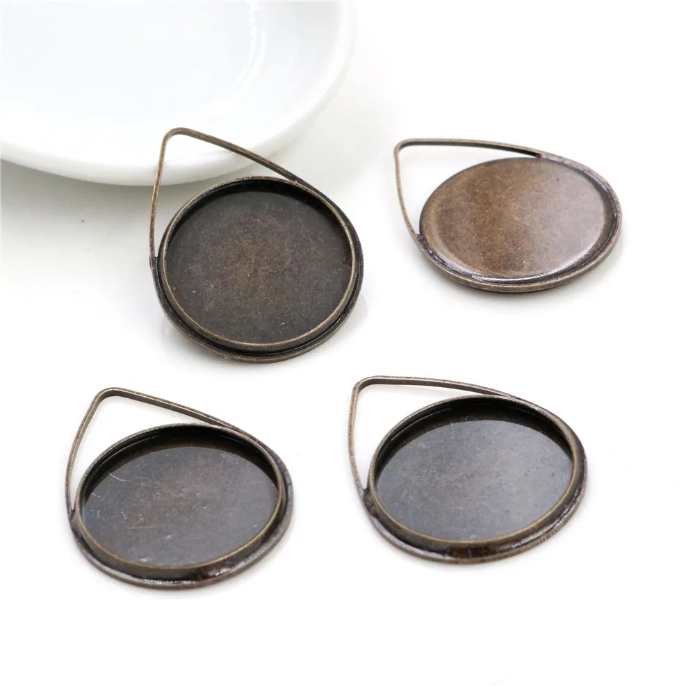 10pcs 20mm Inner Size Silver Plated Bronze Black Gold Material Drop Style Handmade Cabochon Bases Cameo Base Pendant