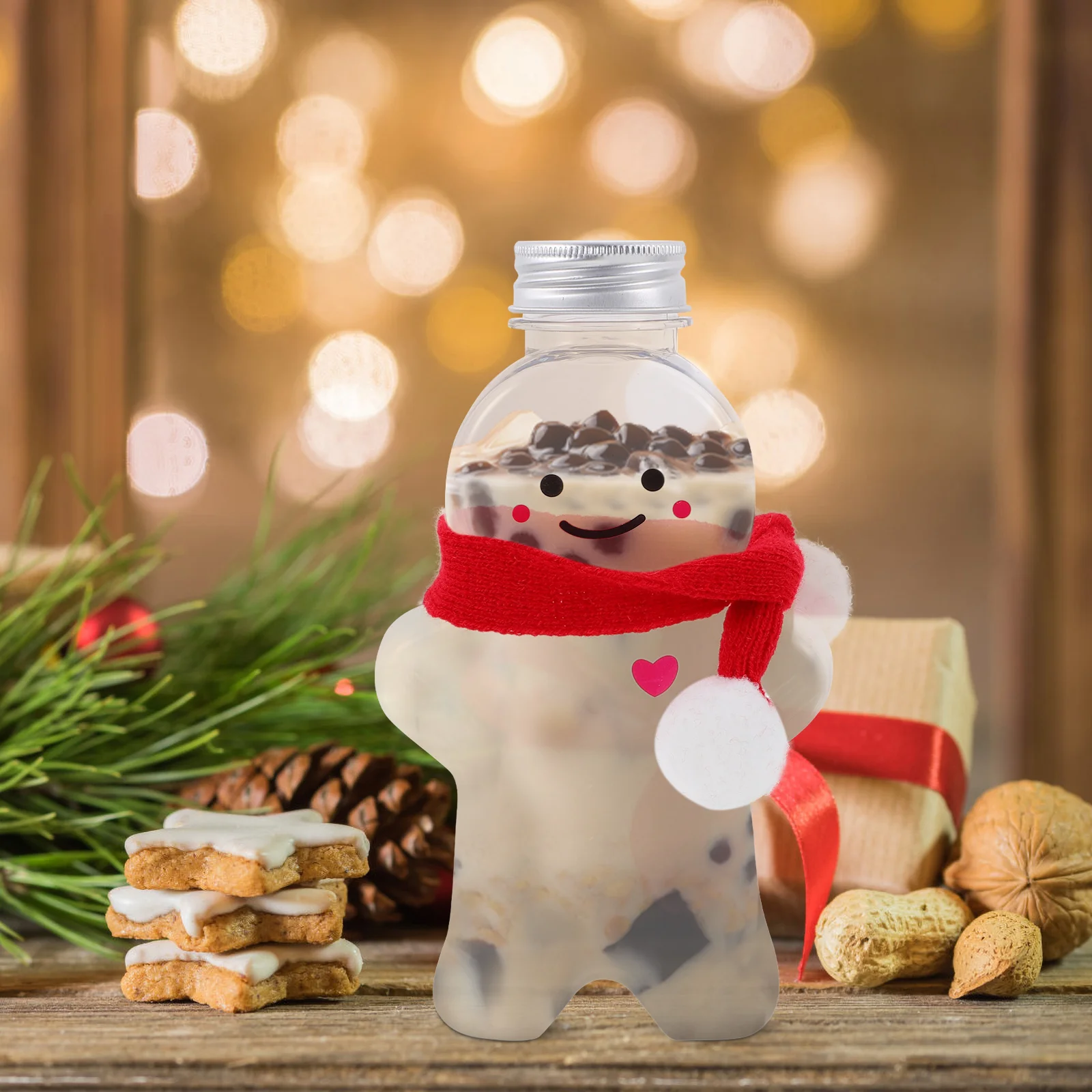 10 Sets Snowman Juice Bottle Christmas Drink Candy Jar Empty Biscuit Adorable Bottles