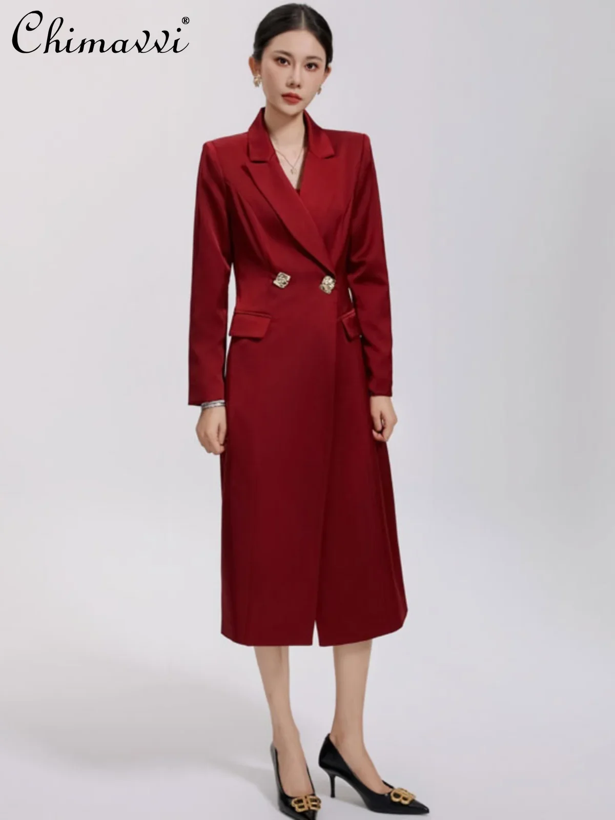 Gabardina con doble botonadura para mujer, abrigo largo elegante de lujo con ácido acético, moda europea, otoño, 2024