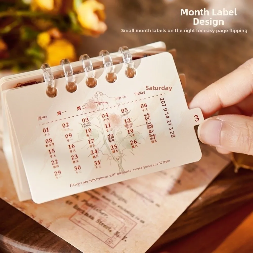 

New Mini 2026 Rose Desk Calendar Portable Schedule Mark Coil Calendar Cartoon Daily Planner Desktop Ornaments
