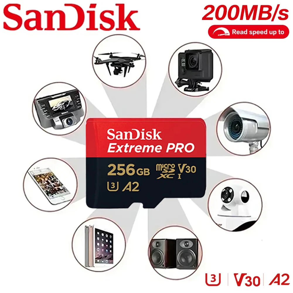 

SanDisk high-speed read TF card, A2 U3 V30 C10, 200MB/s Micro SD card, capacities from 32GB to 512GB