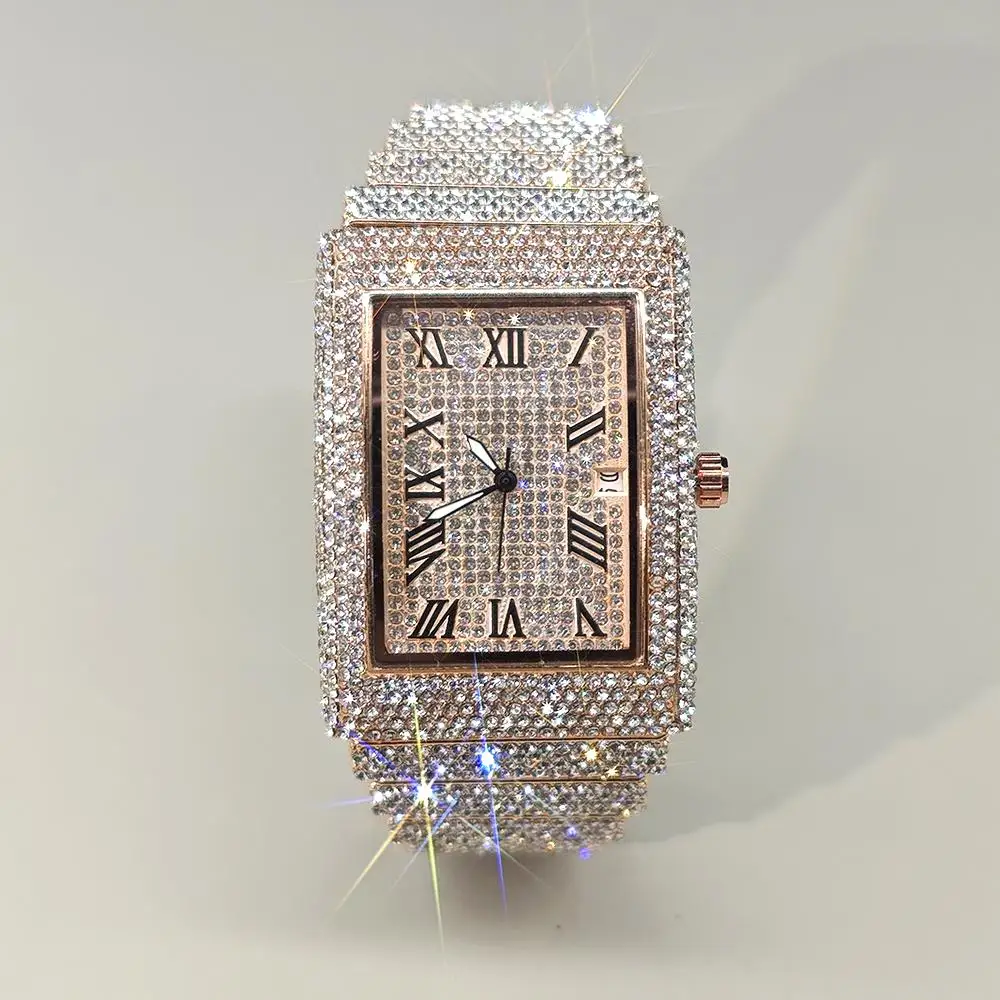 2025 Orologio da uomo con diamanti al quarzo di marca di lusso caldo per uomo Moda Hip Hop Full Diamond Bling Jewelry Orologi da polso Uomo Dropshipping ﻿