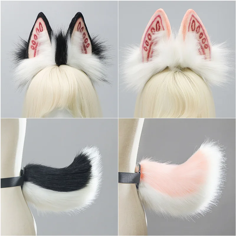 Original Girl Fashion Items Diablo Plush Rabbit Ears Headband Rabbit Tail Set Halloween Beast Ears Beast Tail Set