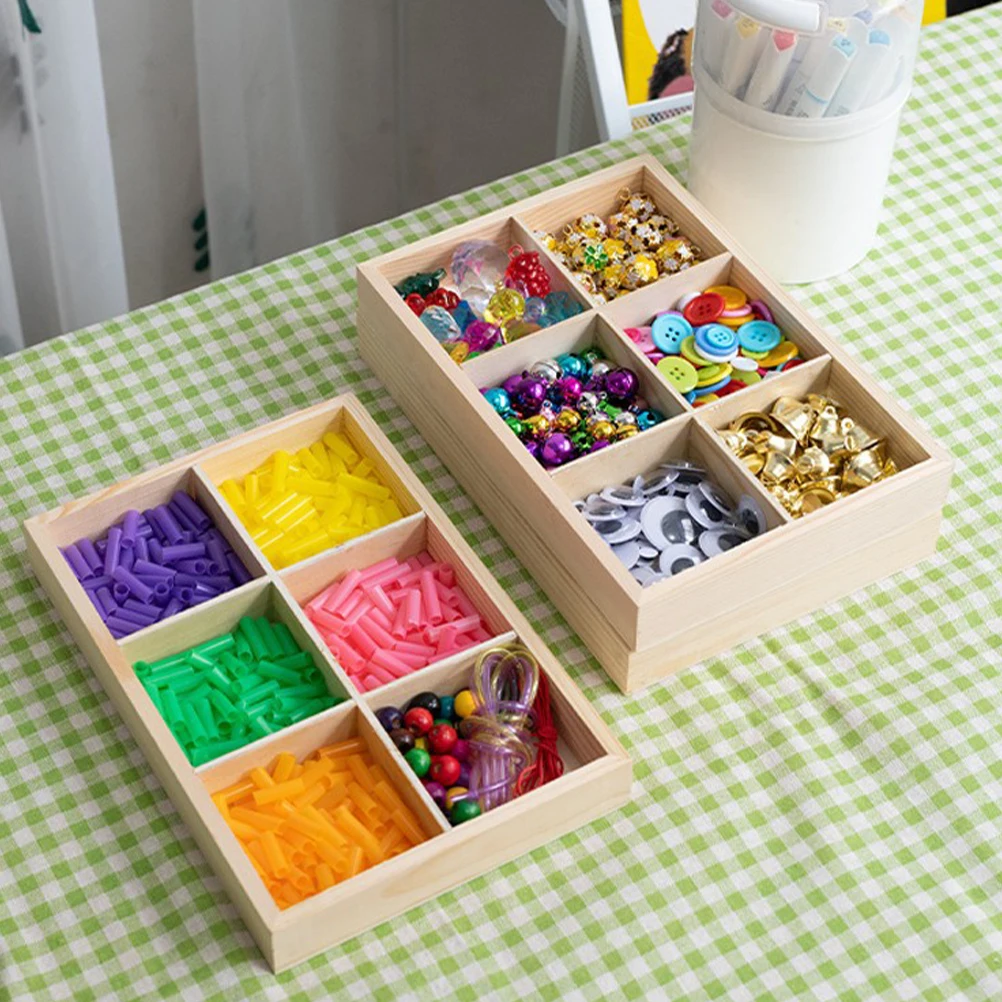 

6-Compartment Watercolor Pen Storage Tray Crayon Boxes Pine Wood Organizer Desk Accessories Portable Pen Holder Bedroom Study