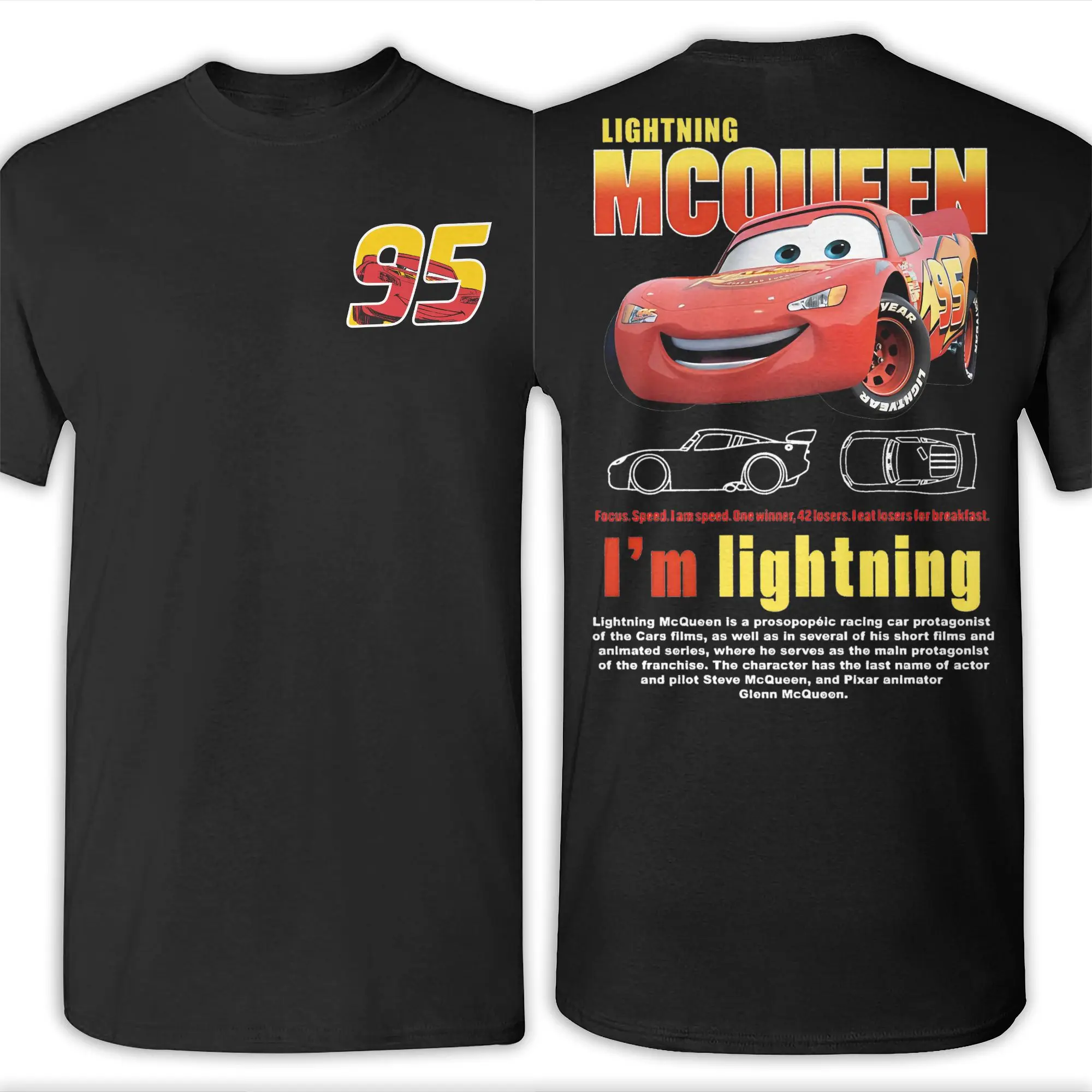 Cars 3 Lightning Mcqueen and Sally Go 95 T Shirt Men Cotton Tops Novelty  Crewneck Short Sleeve Double-sided Printed