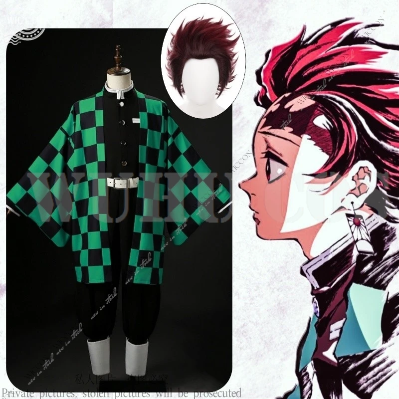 

Kamado Tanjiro Cosplay Costume Wig High Quality Clothing And Haori Halloween Party Woman Man Comic-Con Fancy Disguise Combat