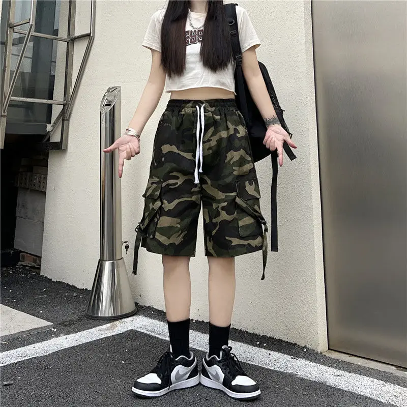 Streetwear Fashion Women Cotton Cargo Camouflage Shorts Summer New Harajuku Vintage Elastic High Waist Loose Sports Short Pants