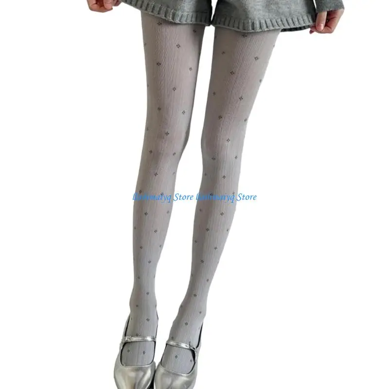 573B Slimming Pantyhose with Vertical Ribbed Stripe and Flower Pattern Cotton Tights Stockings for Women Leggings Hosiery