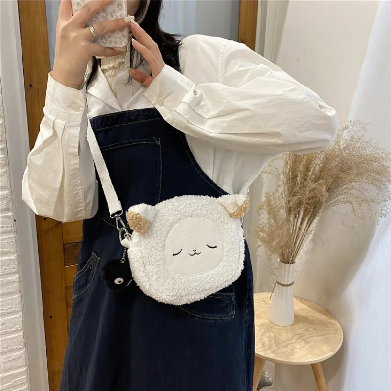 

Cute Animal Bear Plush Crossbody Bag with Black Plush Charm Soft Fluffy Animal Purse Adjustable Strap for Kids and Casual Use