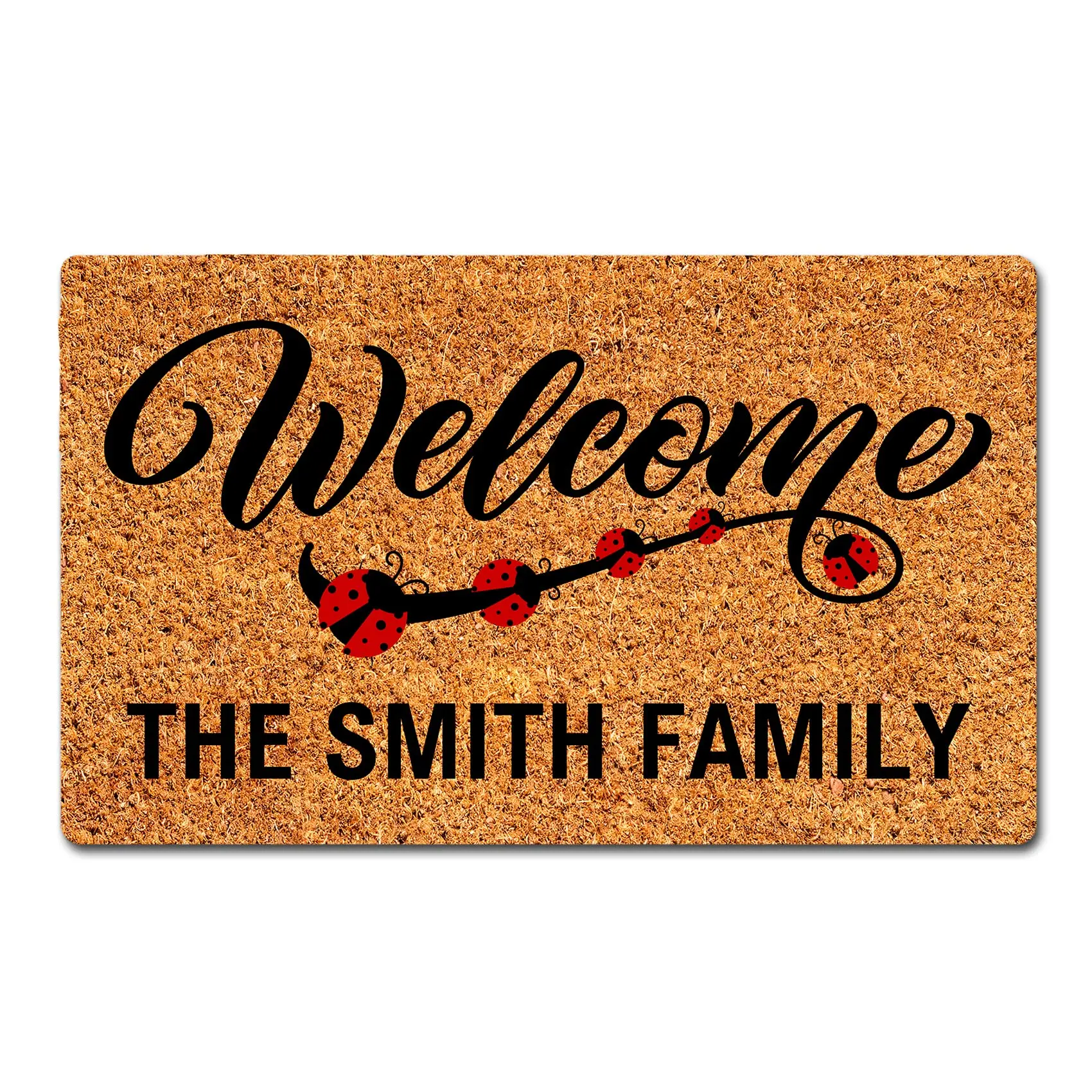 

Ladybugs-Personalized Family Name Doormat, Welcome Mat, Funny Front Door Mat, Indoor and Outdoor, Non Slip Rug, Home Decor