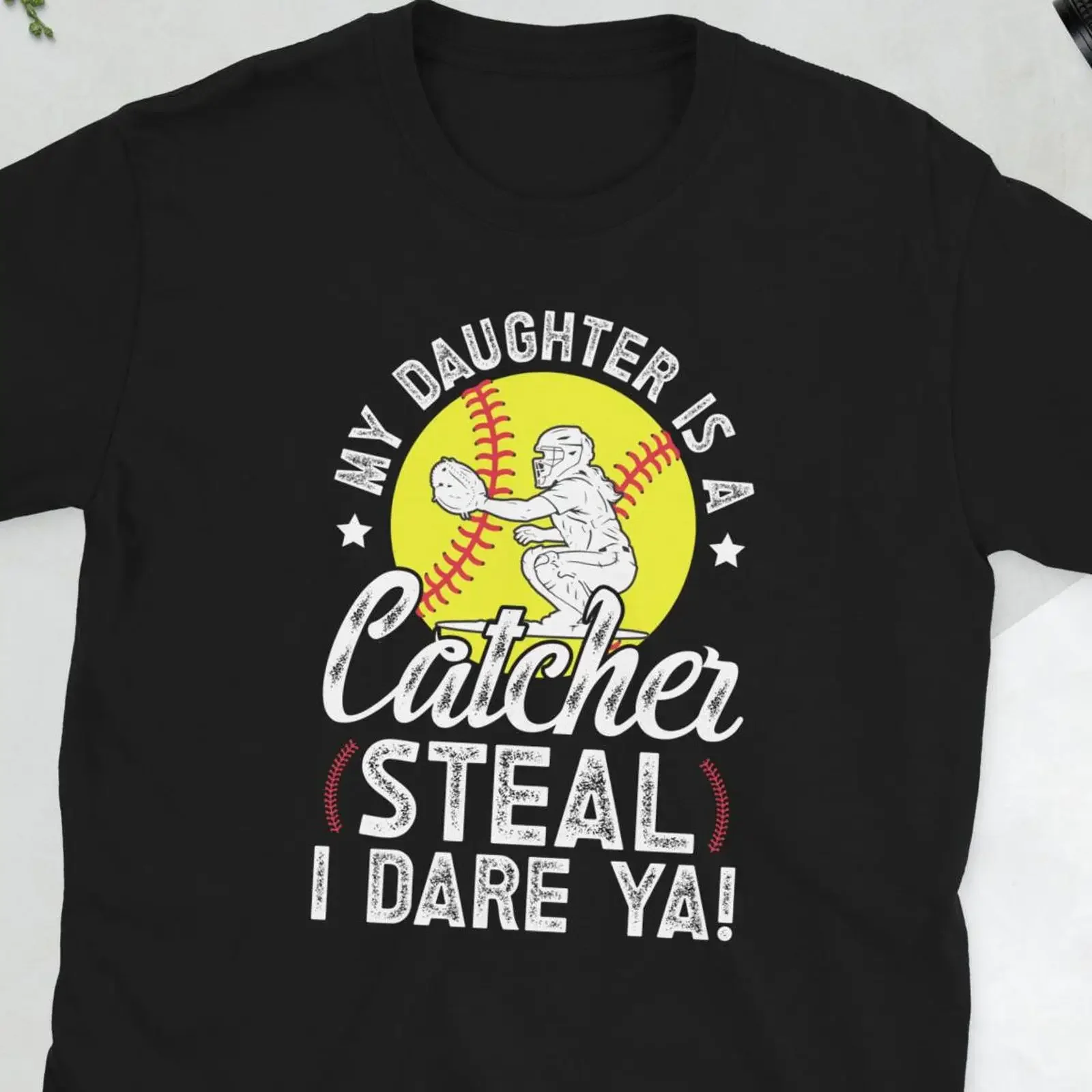 Softball Catcher Dad T Shirt Of A Father s Proud  vintage Washed Top For Everyday Wear Breathable homme streetwear Comfortable