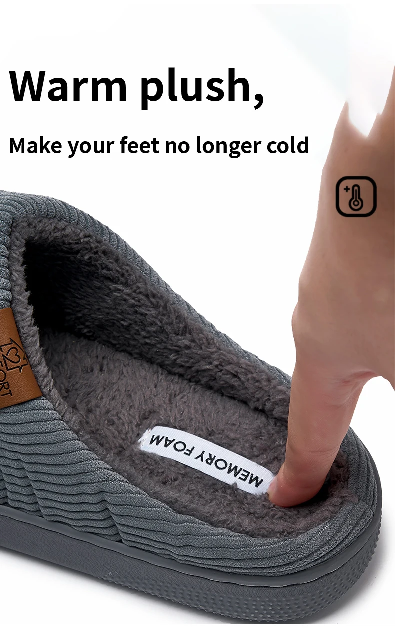 Winter-Hausschuhe aus weichem Cordstoff mit geschlossenem Zehenbereich für Damen und Herren, mit dickem Fleece-Futter, rutschfester Sohle, warm und bequem für den Innenbereich. – Detail 7
