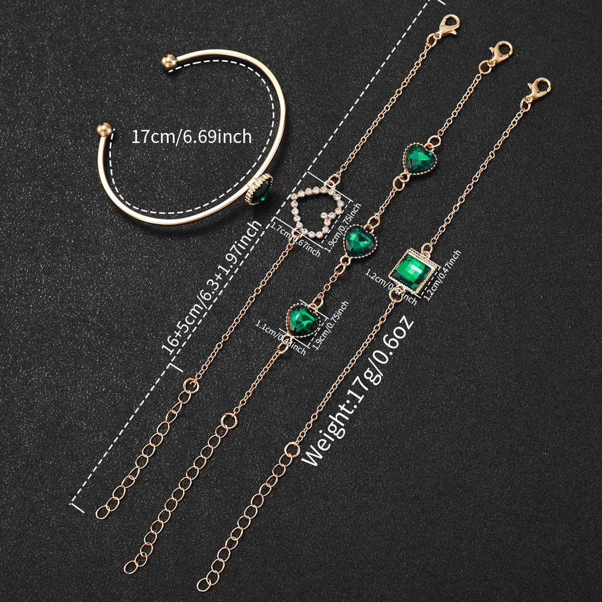 5PCS/Set Fashion Green Dial Women Quartz Watch Steel Band Watches Bracelets Set（Without Box）