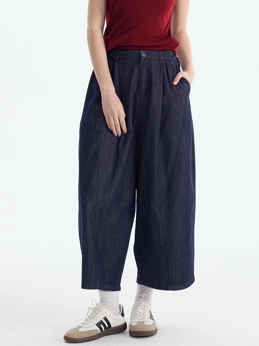 

Повседневные свободные льняные джинсы с широкими штанинами и высокой талией, укороченные (до щиколотки), на молнии, для женщин