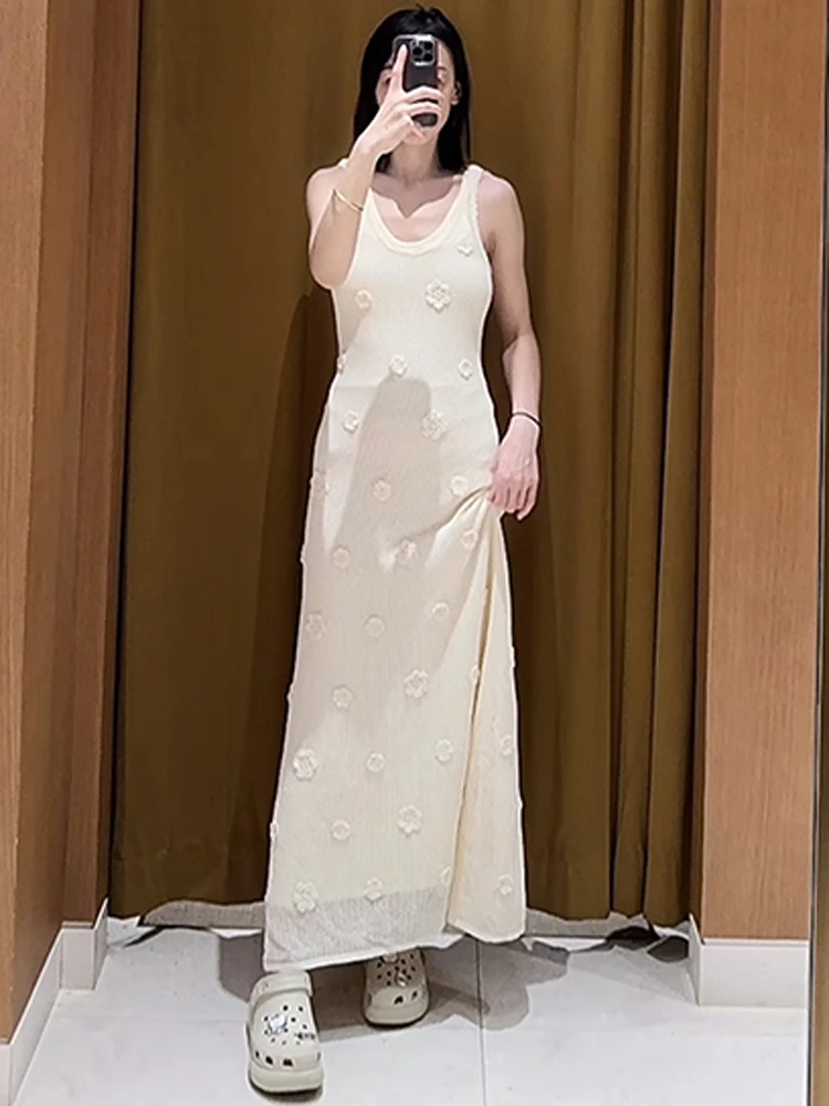 Ele V-Ne Lavorato a maglia ricamato Dr Donna Estate Faion Gonna lunga a vita alta Abito a trapezio Svel Fibra di poliestere