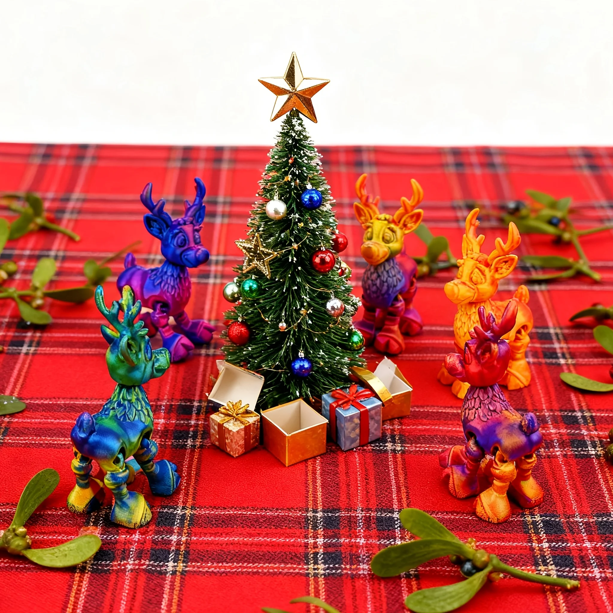 3D printed Christmas reindeer, cute multi-color gradient reindeer desktop ornament