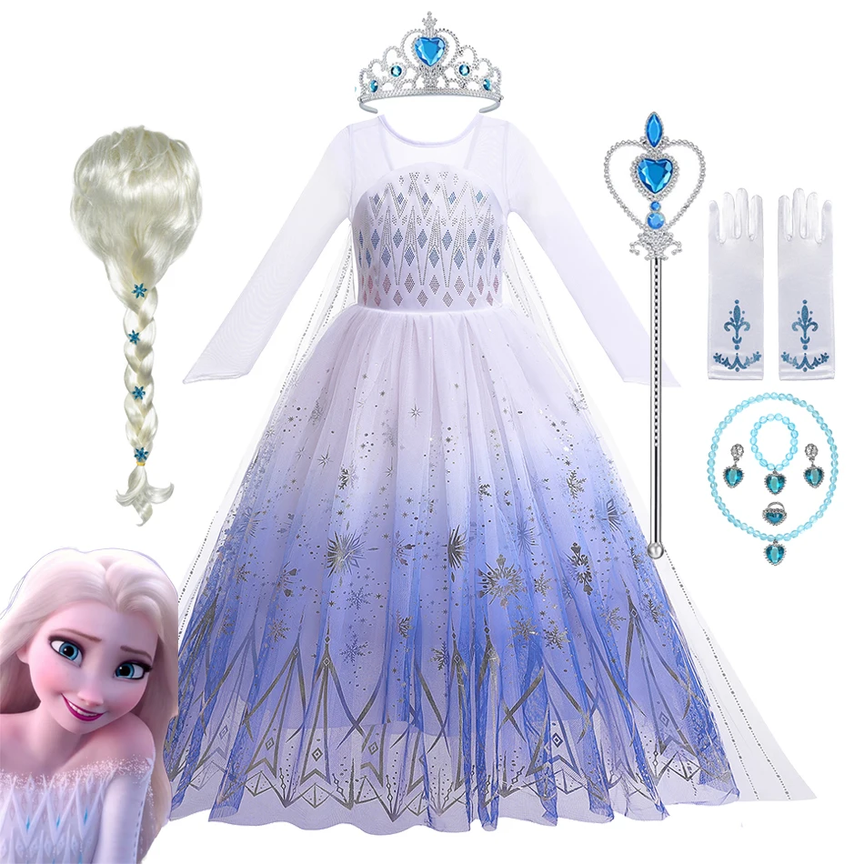 Disney Frozen Elsa Princess Girls Dresses Carnival Party Children Birthday Cosplay Costume Dress Kids Snow Queen Clothes