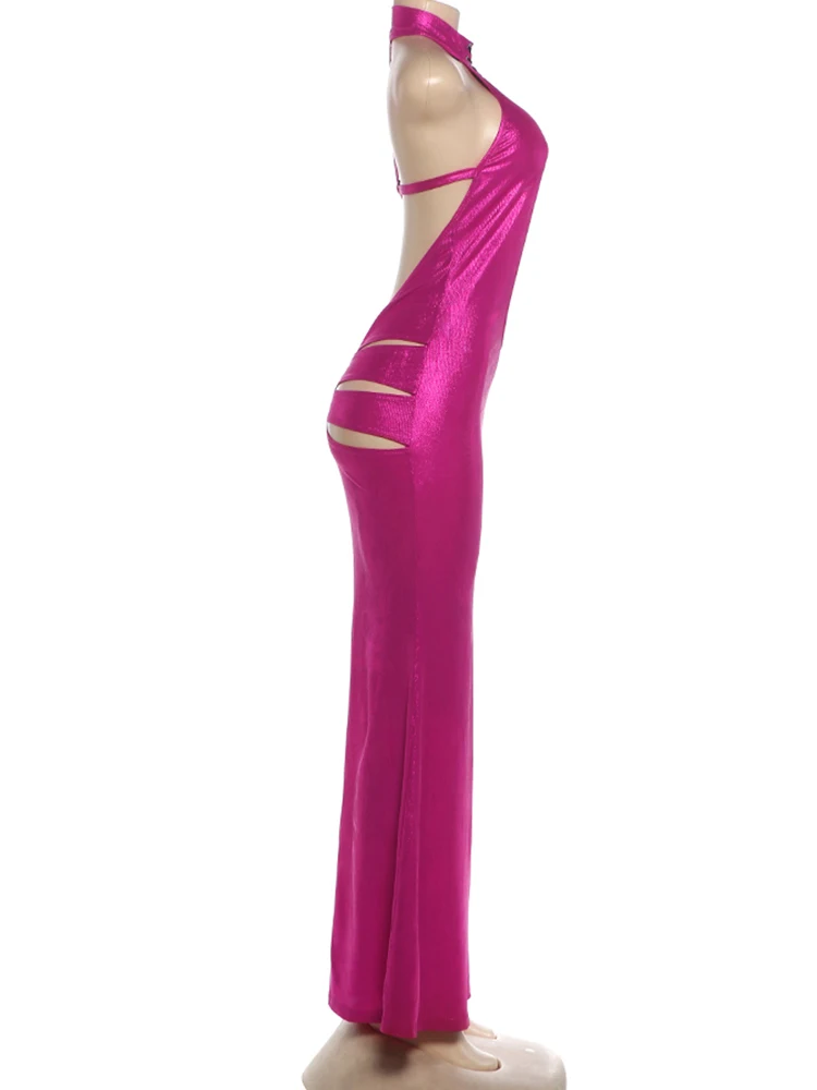 Weird Puss Fashion Leuchtendes Seidenkleid für Damen, sexy Rollkragen, geraffter Rücken, rückenfrei, ärmellos, Abendparty, elegant, figurbetont – Detail 4