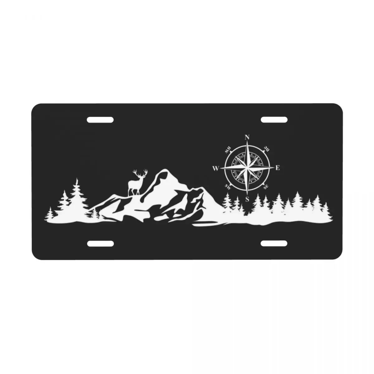 Customized Novelty Deer In The Mountains Decorative Metal License Plate Compass Camper Aluminum Car Front Vanity Tag 6x12 Inch