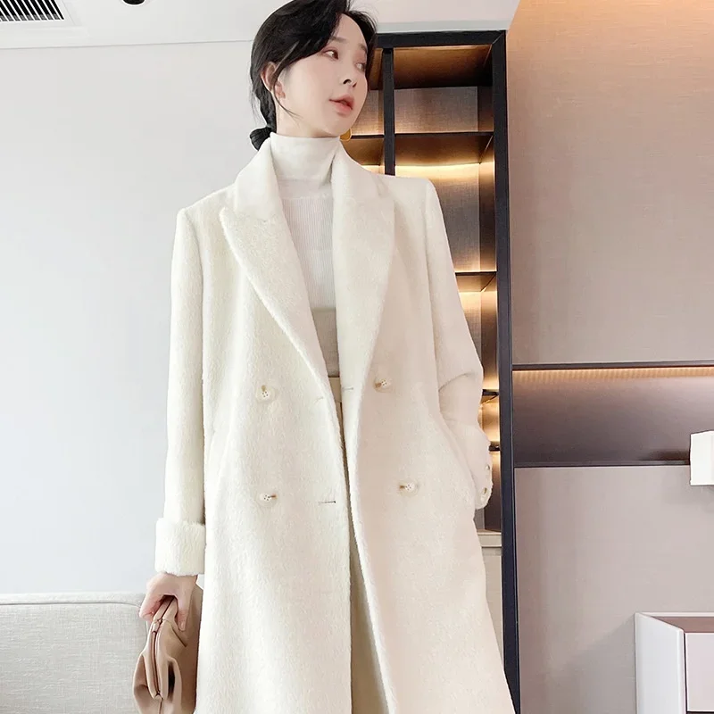 High-end cashmere coat wholesale White Suli velvet mid-length 2022 new small winter woolen coat