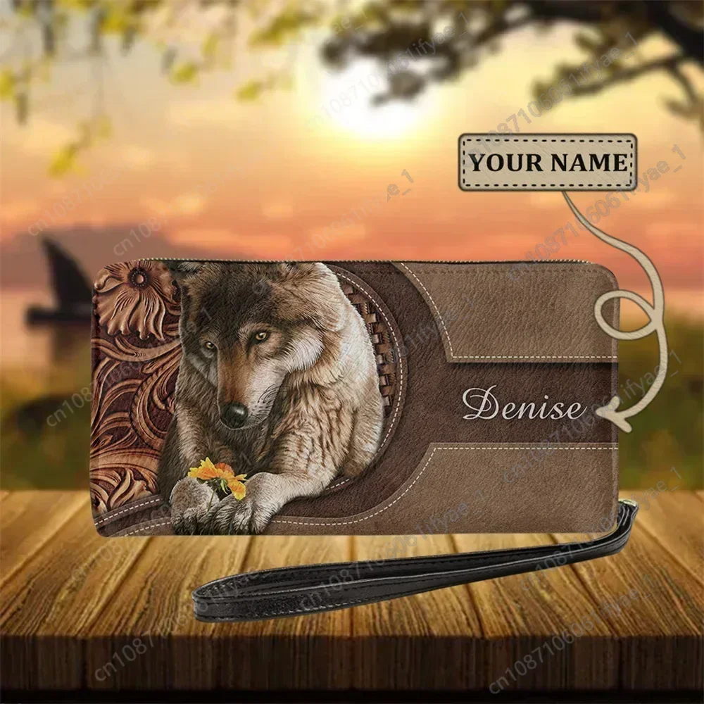 

Mens Wallet Cute Animal Wolf Print Brand Pu Leather Coin Purse Male Long Zip Money Bag Slim Card Bags Carteras Hombre Custom