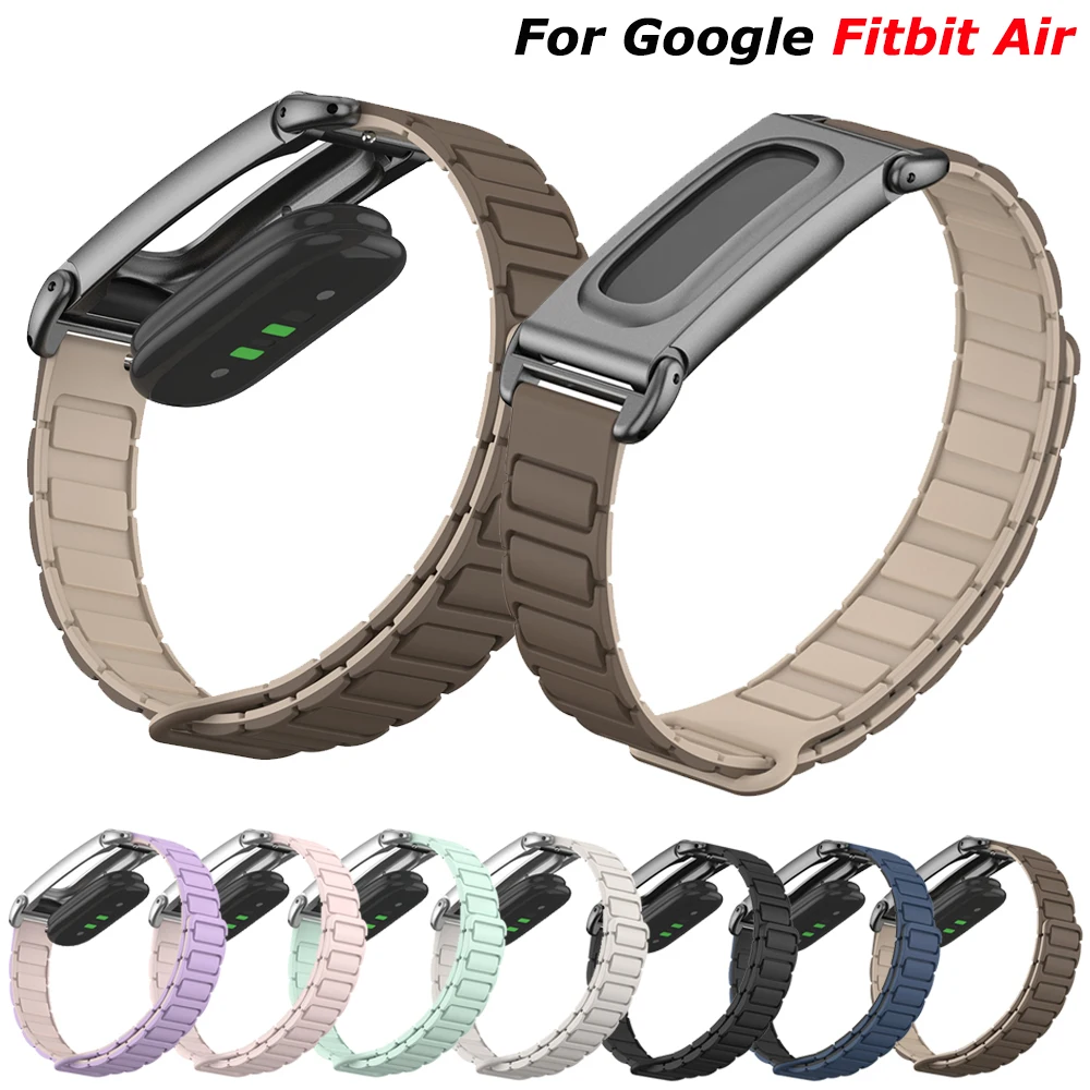 Magnetisches Silikonband für Google Fitbit Air, zweifarbiges Armband mit Metallschutzhülle, verstellbares Ersatz-Sportarmband