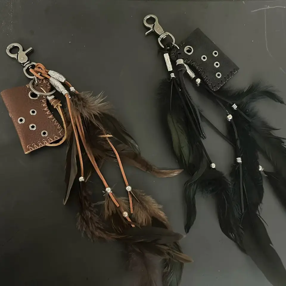 Original Mid-Century KMRII Style Feather Pendant Lighter Bag Chain
