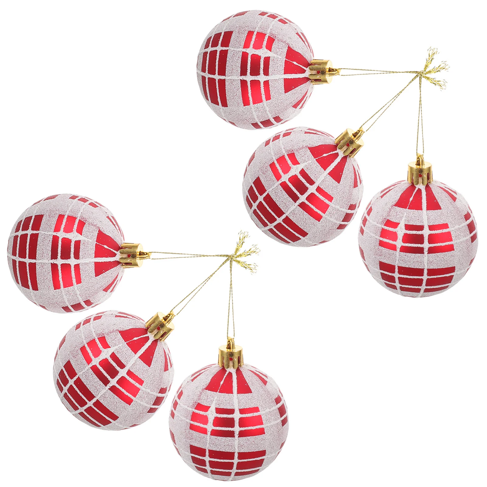 

6Pcs Plaid Christmas Tree Ornaments Shatterproof Plastic Balls Xmas Hanging Baubles Holiday Party Decorations Ornament Balls