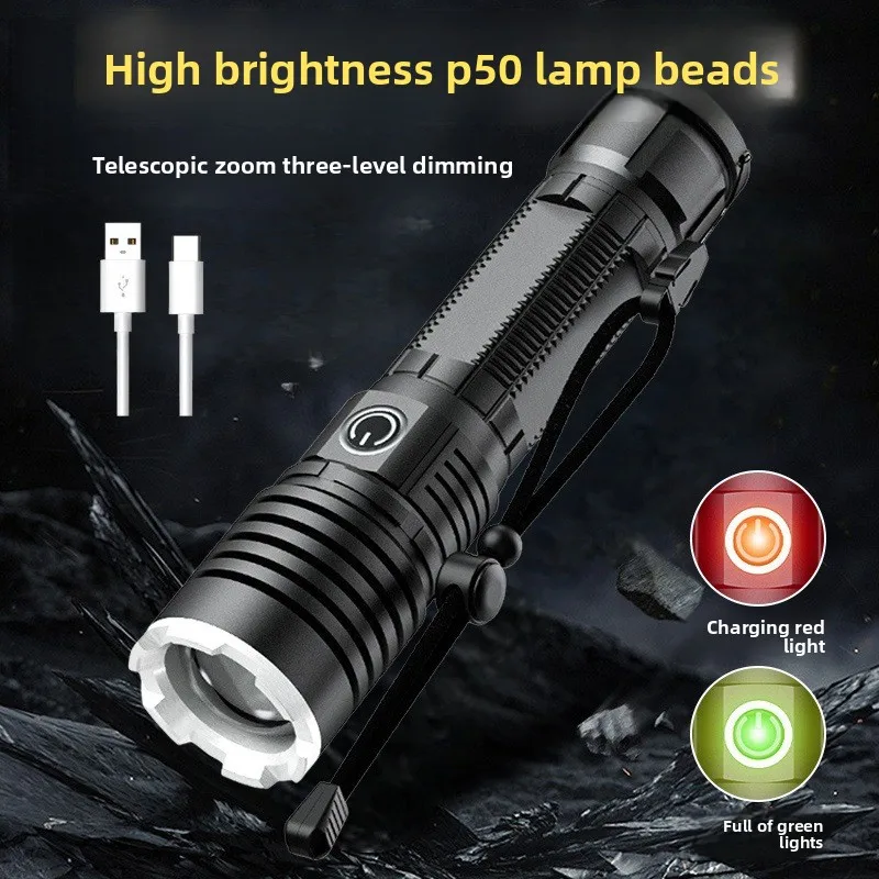 

Многофункциональный фонарик с зумом, яркий свет, зарядка, длительный срок службы батареи, портативный уличный аварийный фонарик для кемпинга и пешего туризма