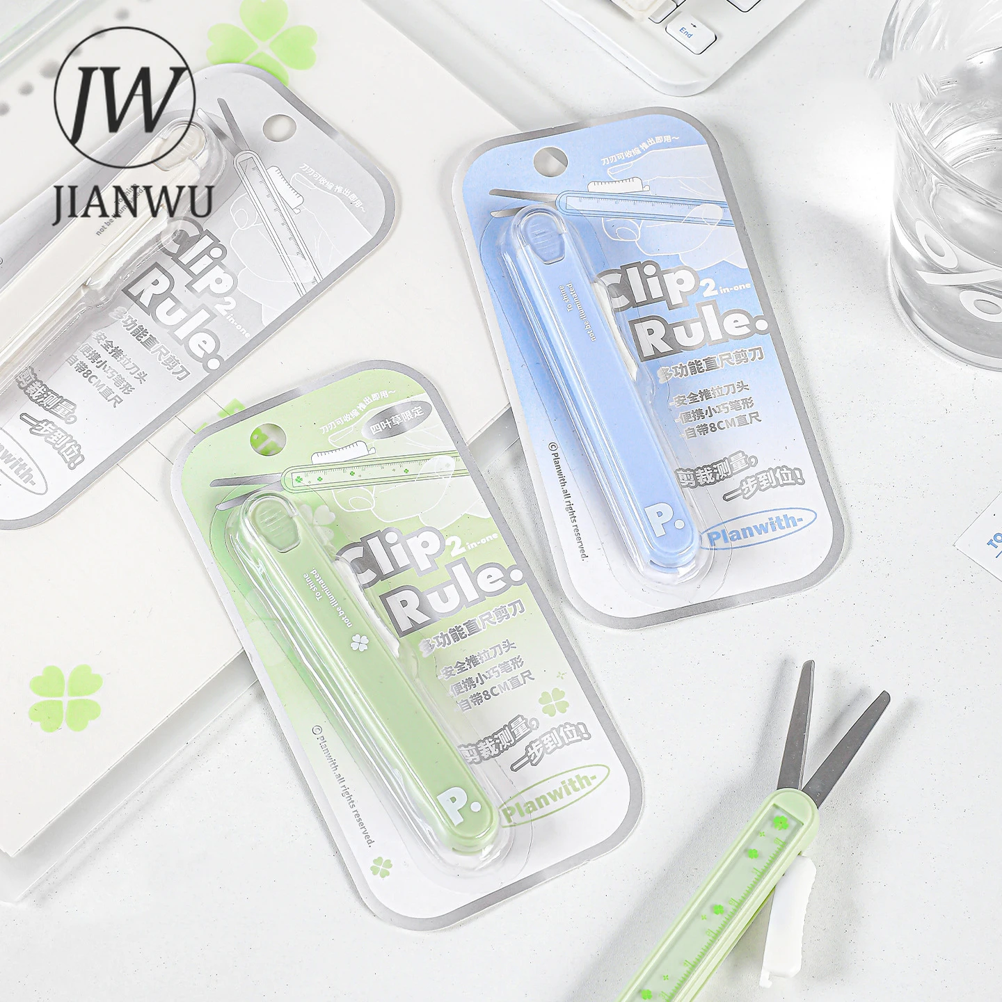 JIANWU Multifunzionale Due-in-one Forbici Righello Utilità Coltello Ufficiale Materiale Utensile da Taglio Creativo Studente Forniture di Cancelleria