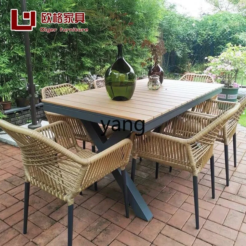 Yjq Outdoor Desk-Chair Courtyard Villa Courtyard Leisure Outdoor Garden Rattan Table and Chair with Umbrella Combination