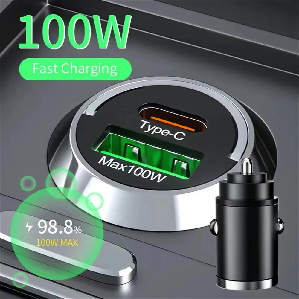 100W Mini Auto Ladegerät PD Typ C Schnelle Lade Auto Ladegerät Zigarette Leichter Für iPhone Samsung Xiaomi Auto Telefon ladegerät Adapter