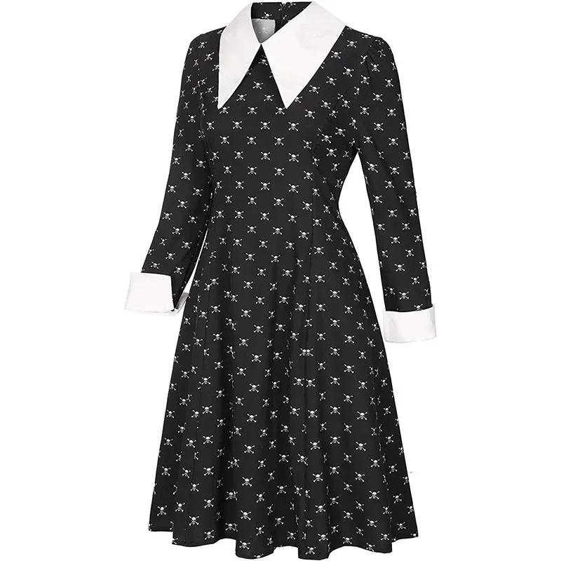 Miércoles cosa mano niñas miércoles Addams Nevermore Academy uniforme escolar negro disfraz de Purim para adultos vestido de lujo negro FQ7251