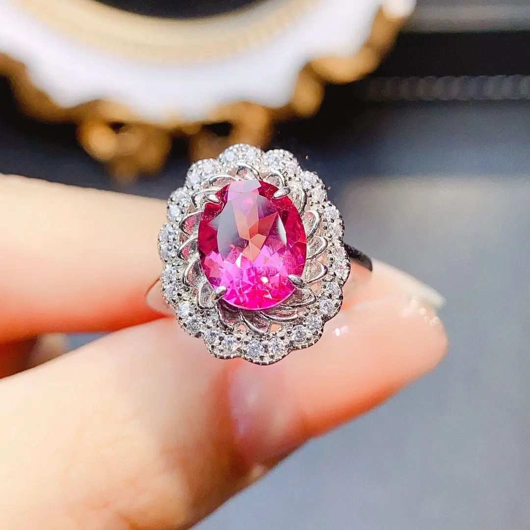 Best Seller Pink Topaz Jewelry Ring With Natural Pnk Topaz Gemstone 8*10mm Jewelry Woman Pink Topaz Ring Jewelry Best Gift