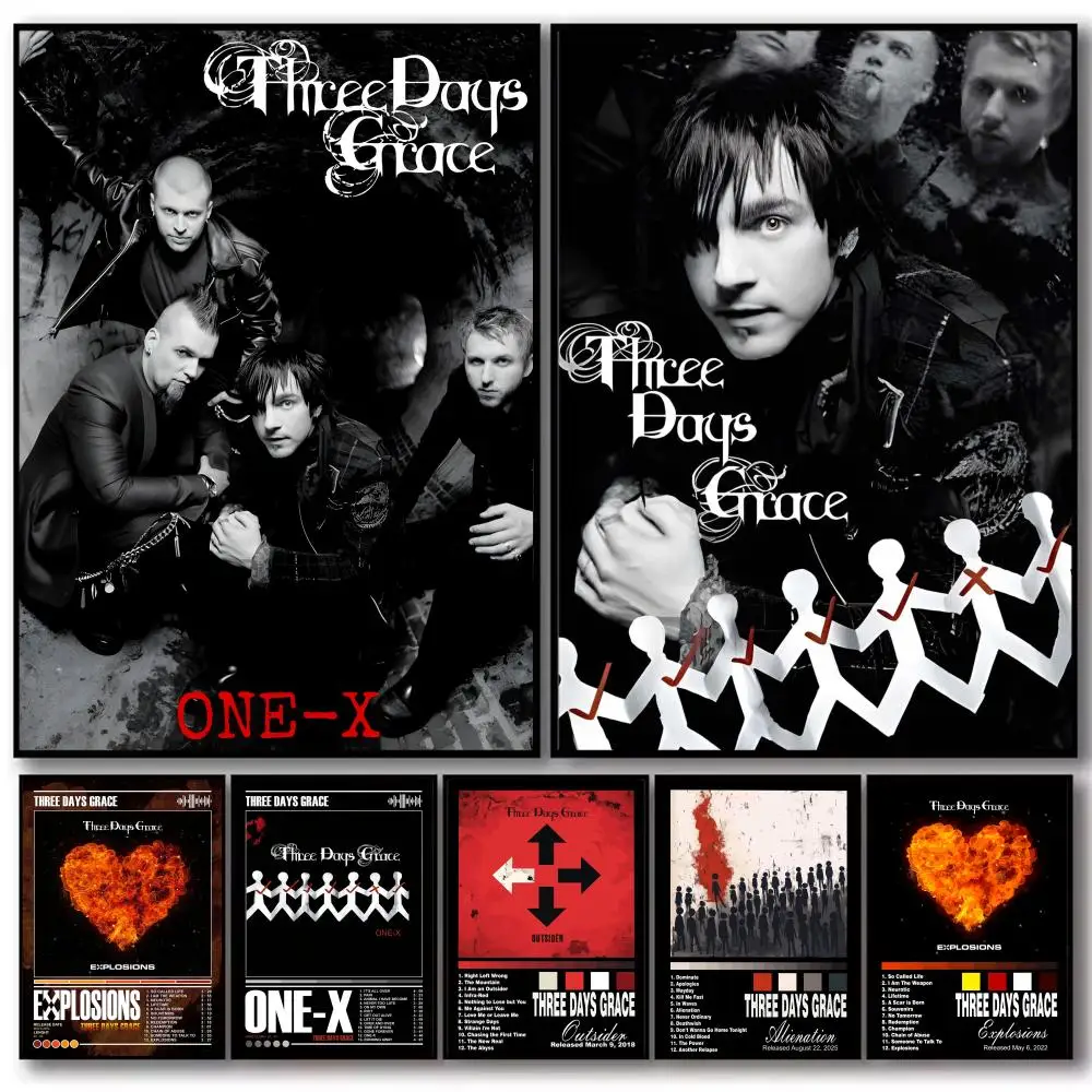 Rock Band Album T-Three Day Grace Poster Decorative Stickers Wall Art Mural Photo Design for Home Living Room Hallway Decor Gift