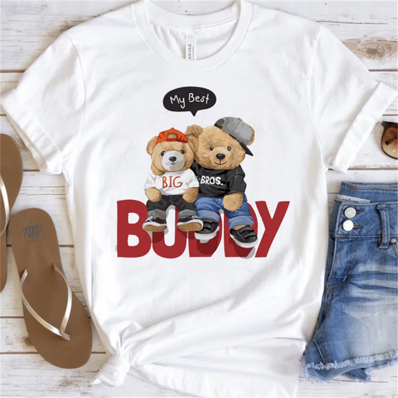 Graphic T-shirt Women's Cute Bear Short-sleeved Clothes Women's Print T-shirt Summer 90's Fashion Style Women's Fashion T-shirt