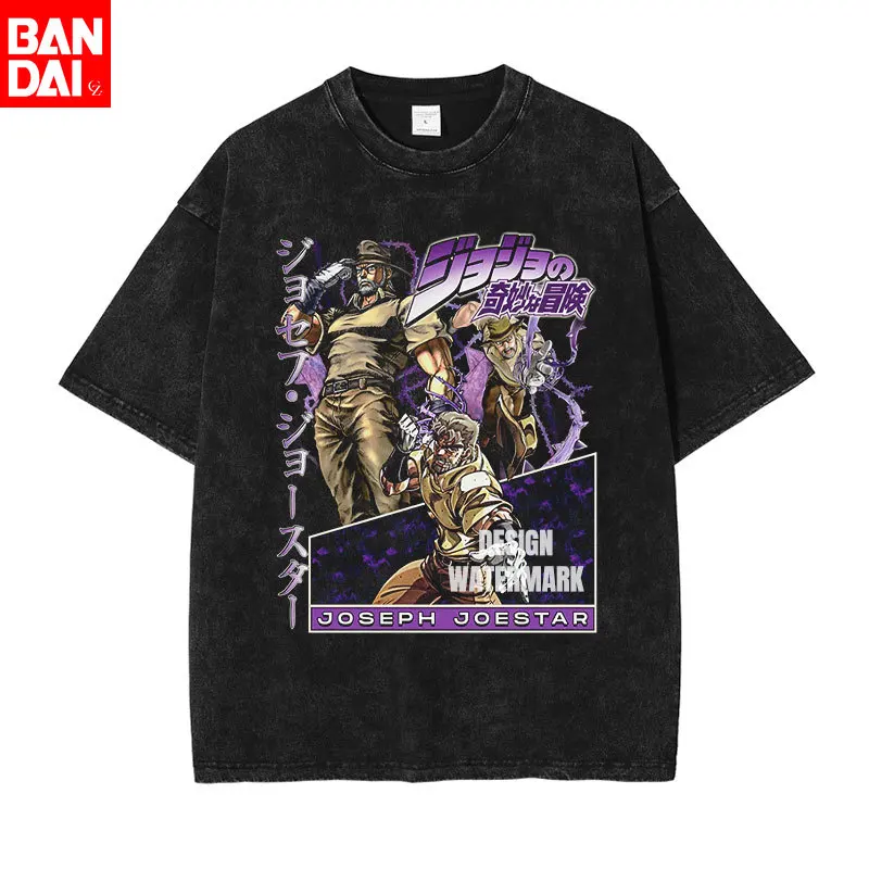 

Винтажная футболка JOJO с эффектом потертости, мужская, с графическим принтом Гироса Зеппели, японская манга, Bizarre Adventure, оверсайз, хлопковая, топы