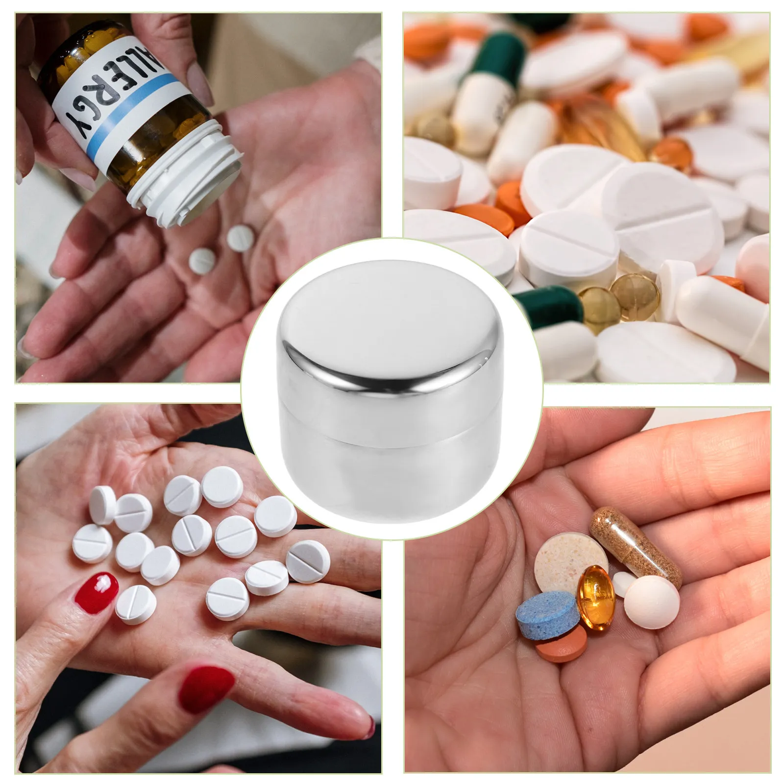 Stainless Steel Pill Organizer Mini Round Metal Medicine Box Portable Travel Pill Container Airtight Small Medication Storage